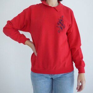 Vintage Northern Reflection Red Embroidered Christmas Collared Sweater M